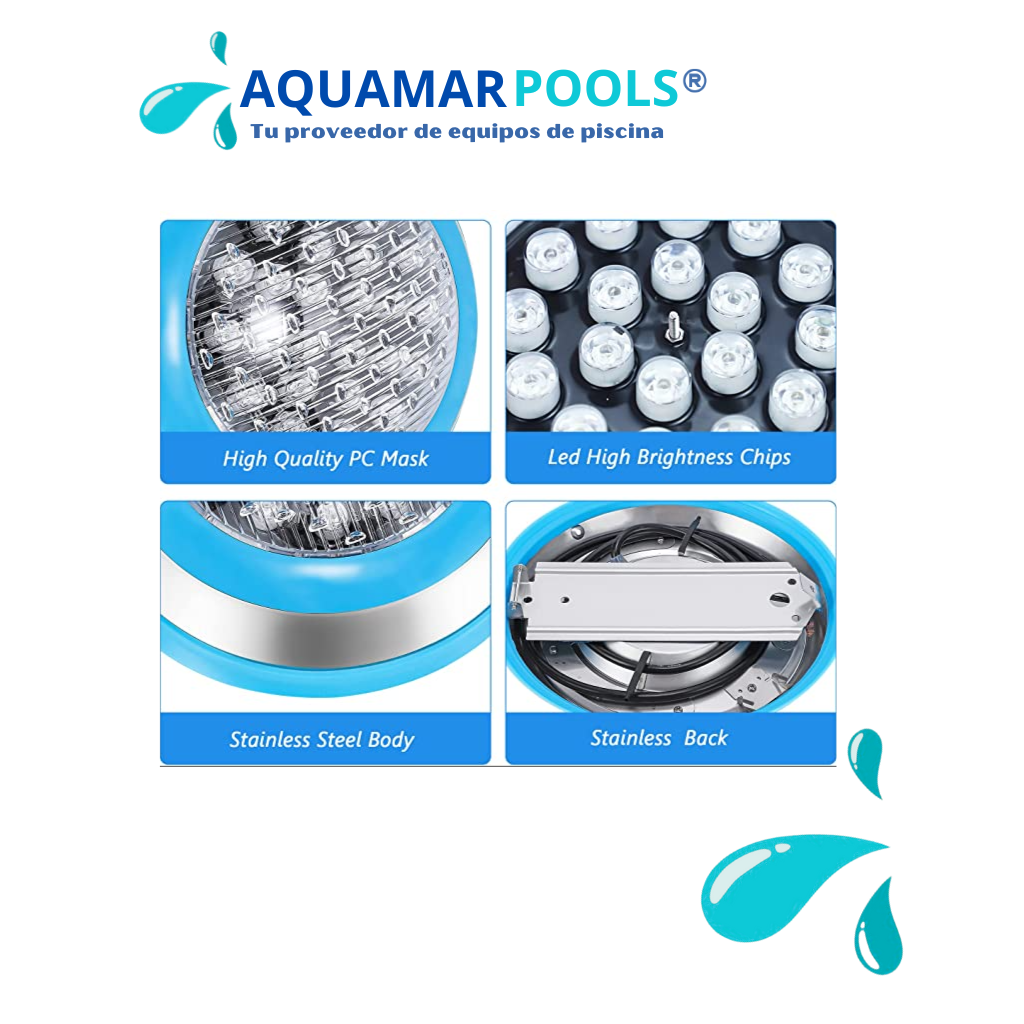 Luces para Piscina de Colores - 24 watts - Acero inoxidable - Elegante