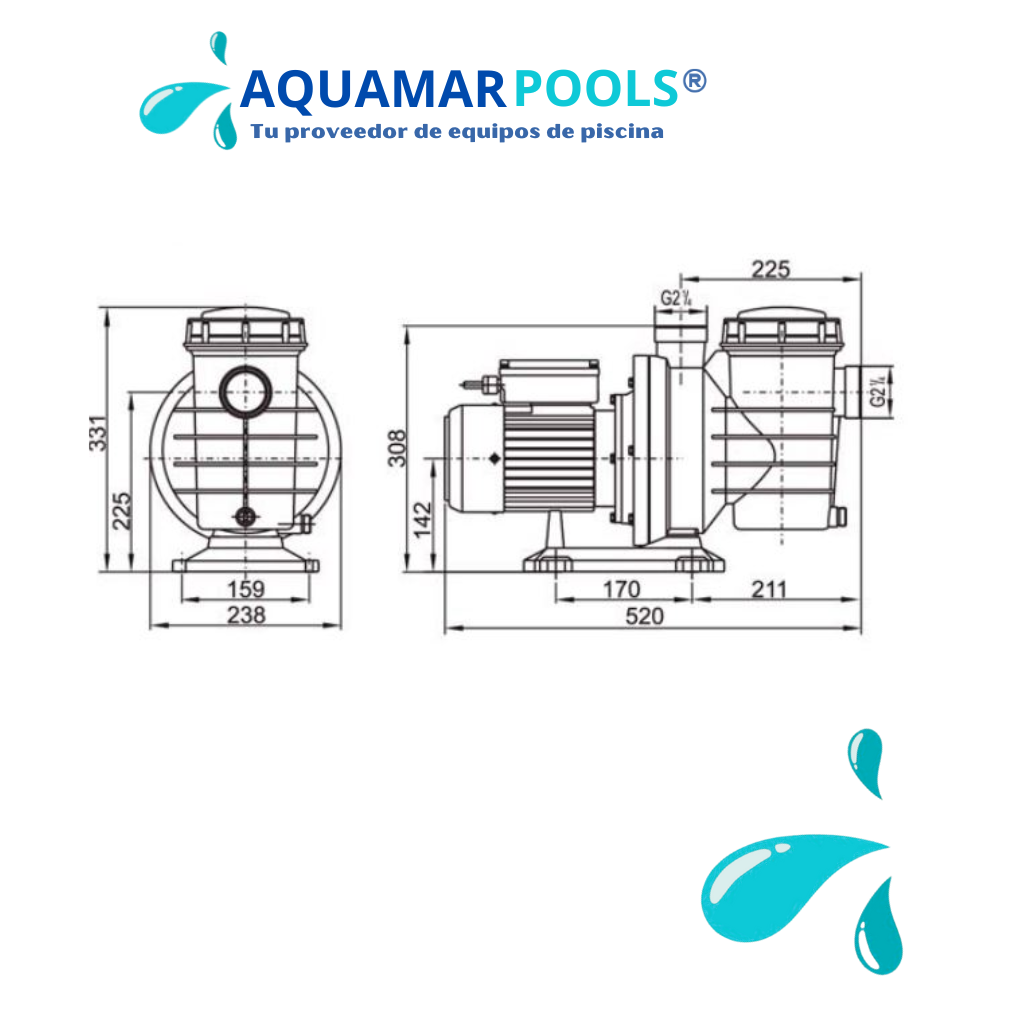 Bomba USR / LSW para Piscina de 2 HP